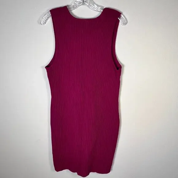 House of Harlow 1960 Sleeveless Ribbed Bodycon Mini Sweater Dress L Fuchsia Pink - Picture 2 of 8
